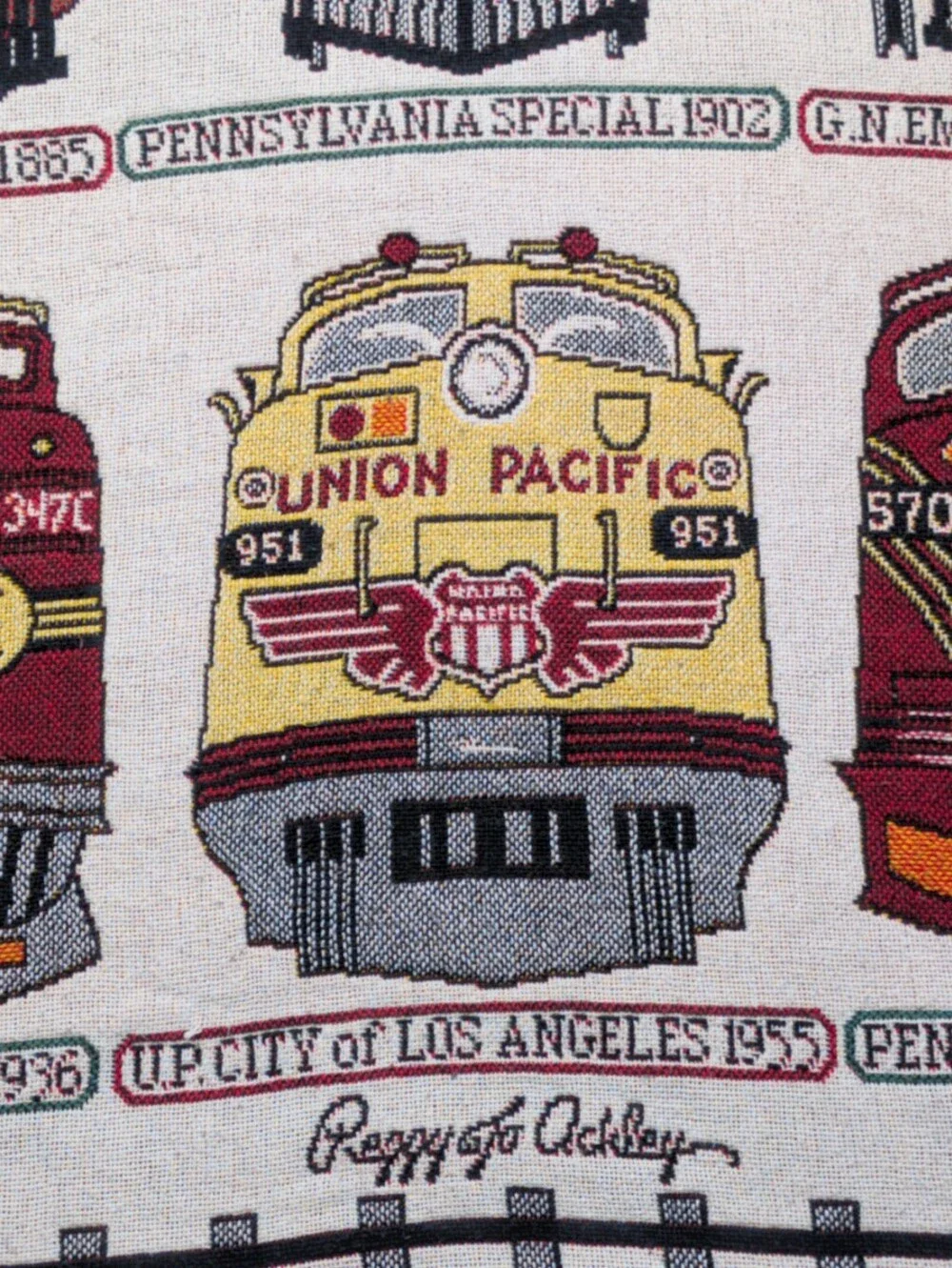 Vintage Goodwin Weavers Trains Tapestry Blanket Peggy Jo Ackley Made in USA